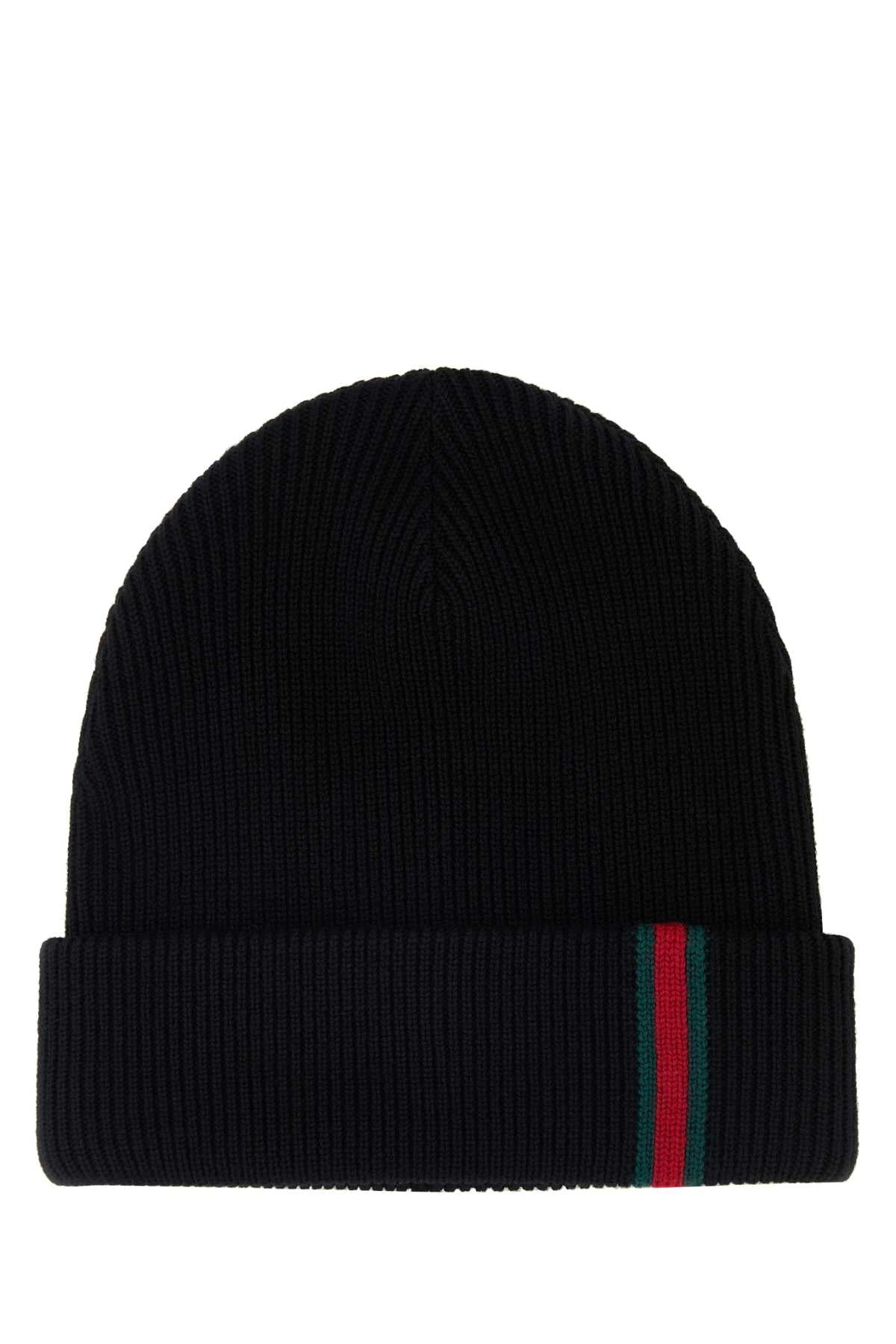 Gucci Men Black Wool Beanie Hat