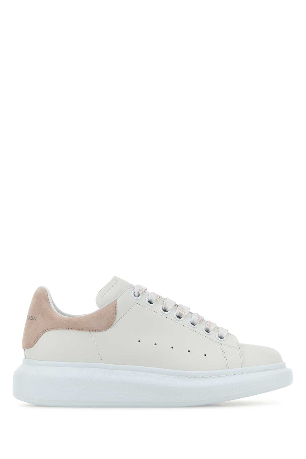 Alexander Mcqueen Women White Leather Sneakers With Powder Pink Suede Heel