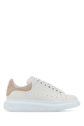 Alexander Mcqueen Women White Leather Sneakers With Powder Pink Suede Heel