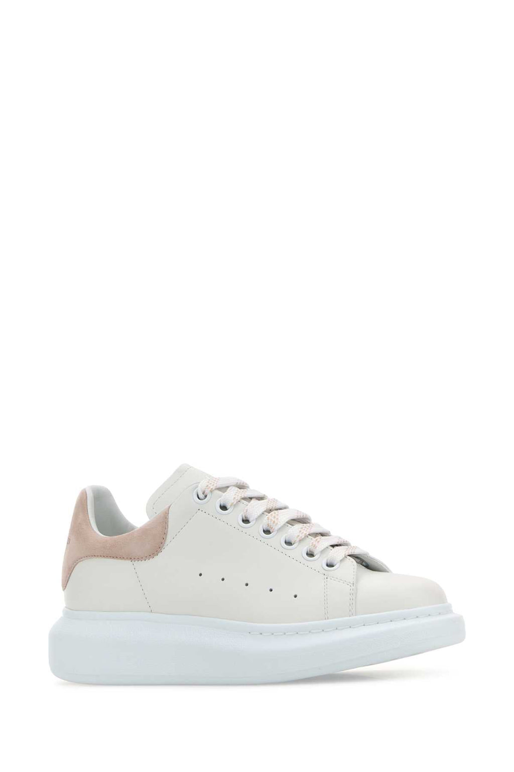 Alexander Mcqueen Women White Leather Sneakers With Powder Pink Suede Heel