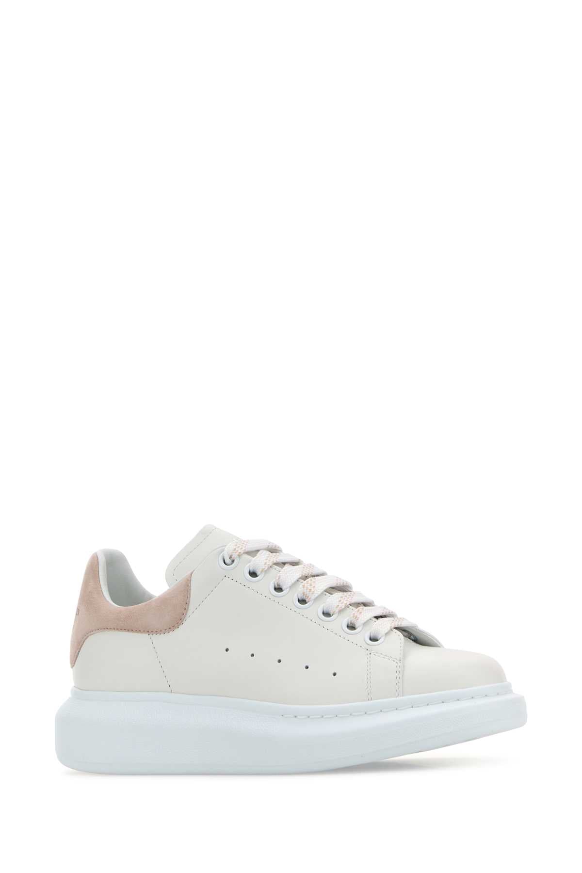 Alexander Mcqueen Women White Leather Sneakers With Powder Pink Suede Heel