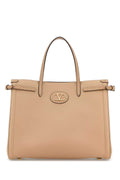 Valentino Garavani Women Beige Leather Vlogo Signature Shopping Bag