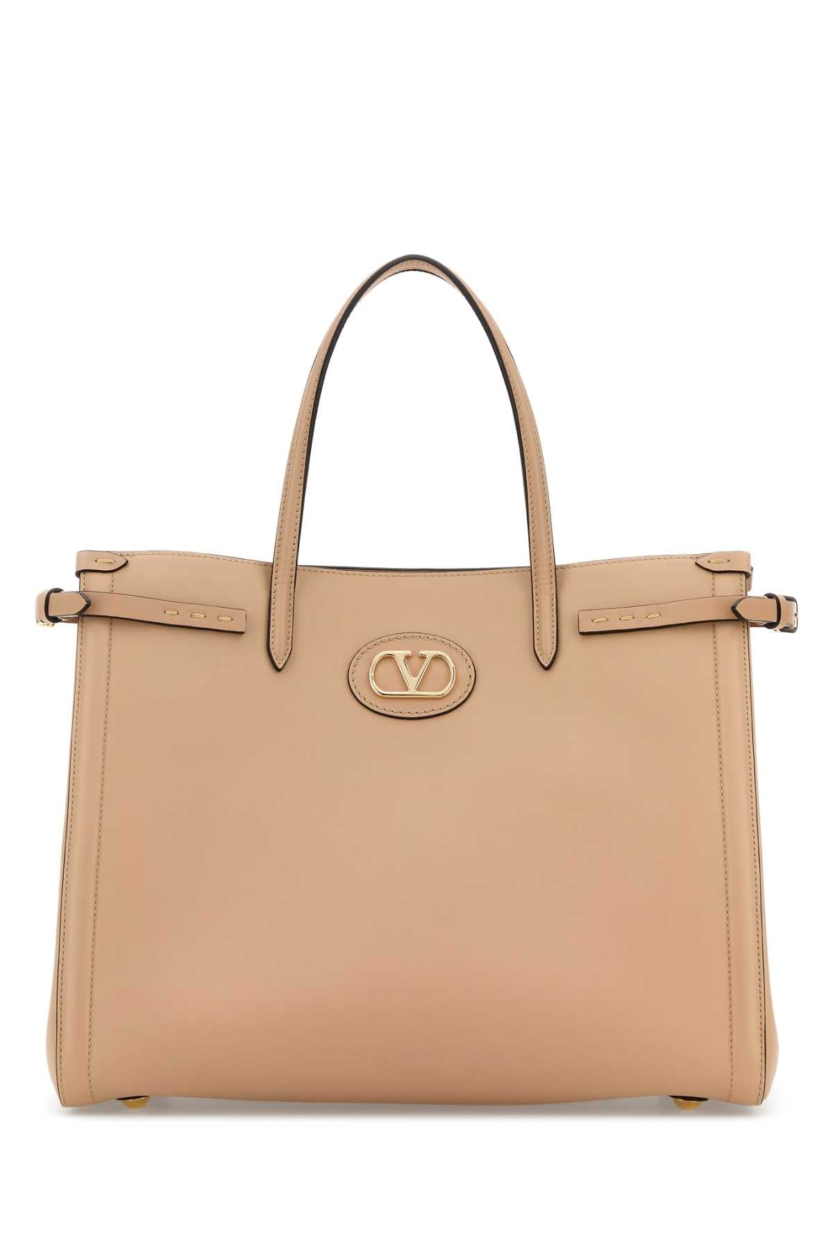 Valentino Garavani Women Beige Leather Vlogo Signature Shopping Bag