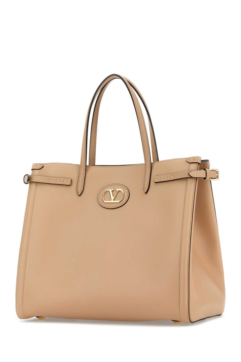 Valentino Garavani Women Beige Leather Vlogo Signature Shopping Bag