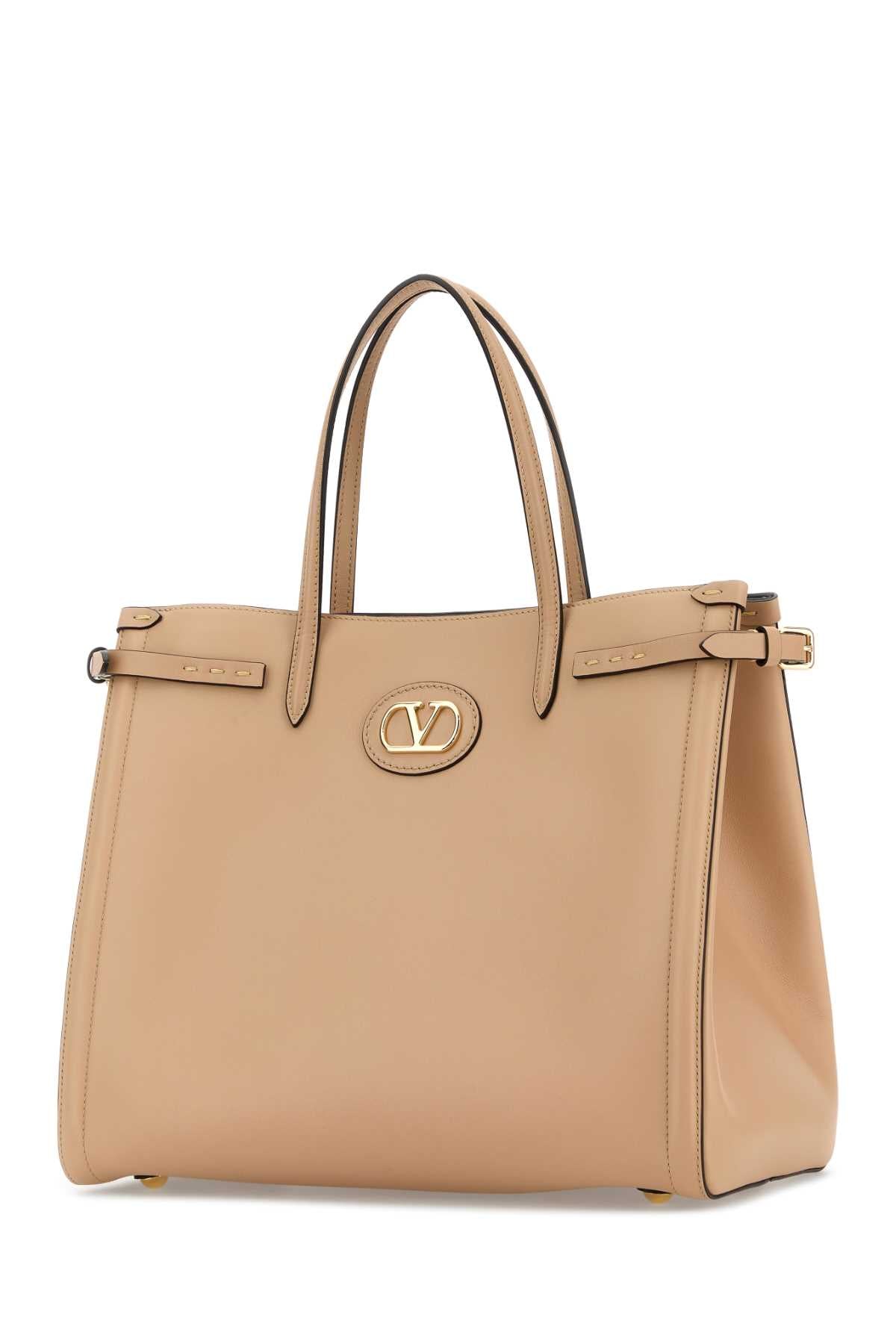 Valentino Garavani Women Beige Leather Vlogo Signature Shopping Bag