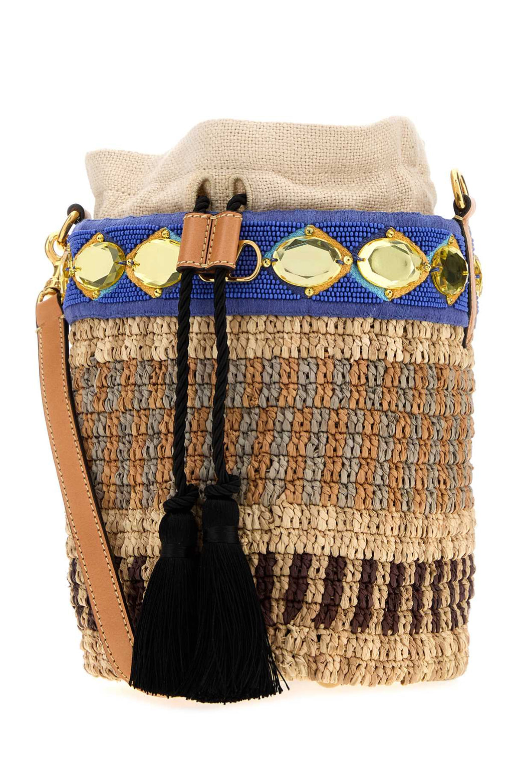 Valentino Garavani Women Embroidered Raffia Vlogo Signature Bucket Bag