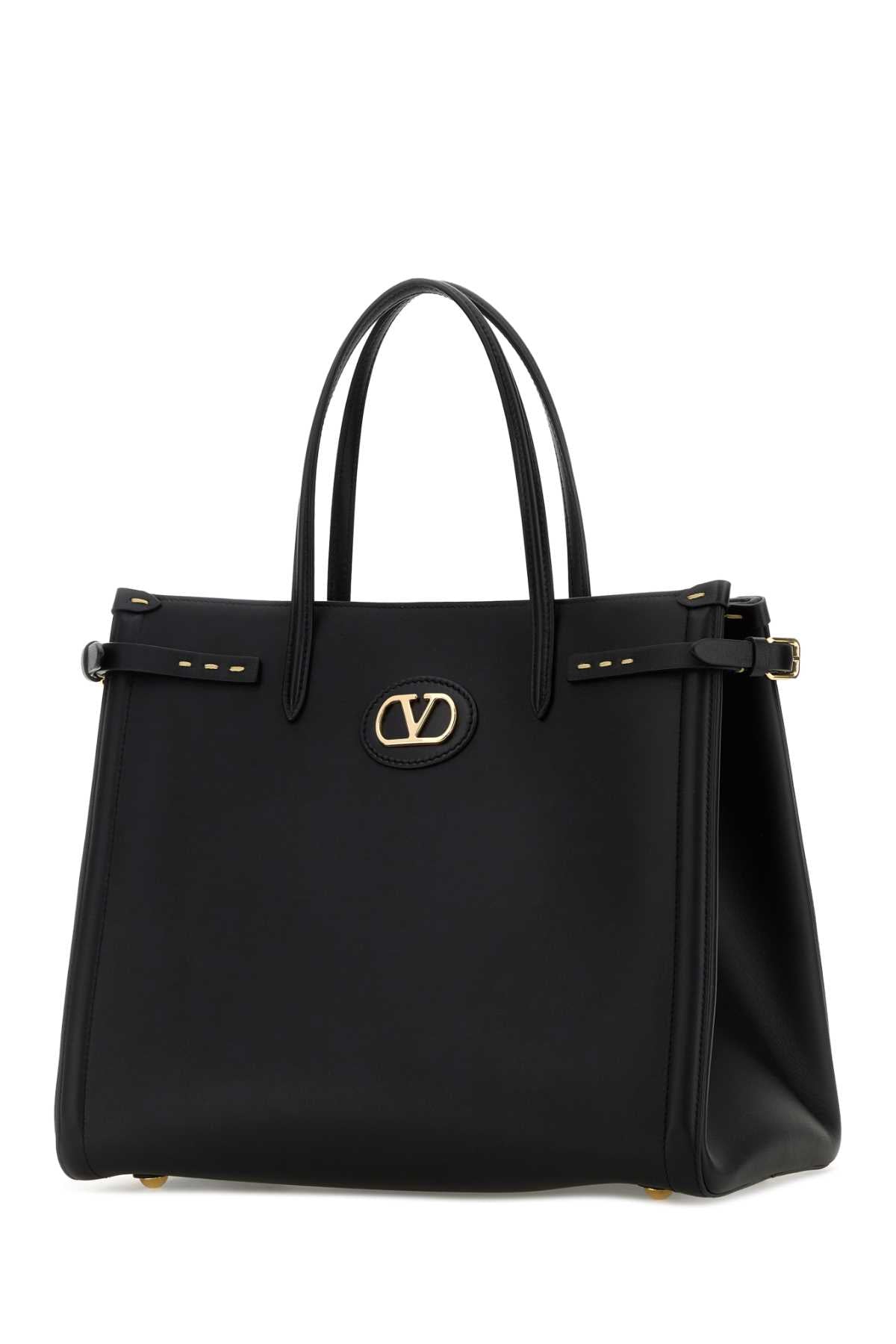 Valentino Garavani Women Black Leather Vlogo Signature Shopping Bag