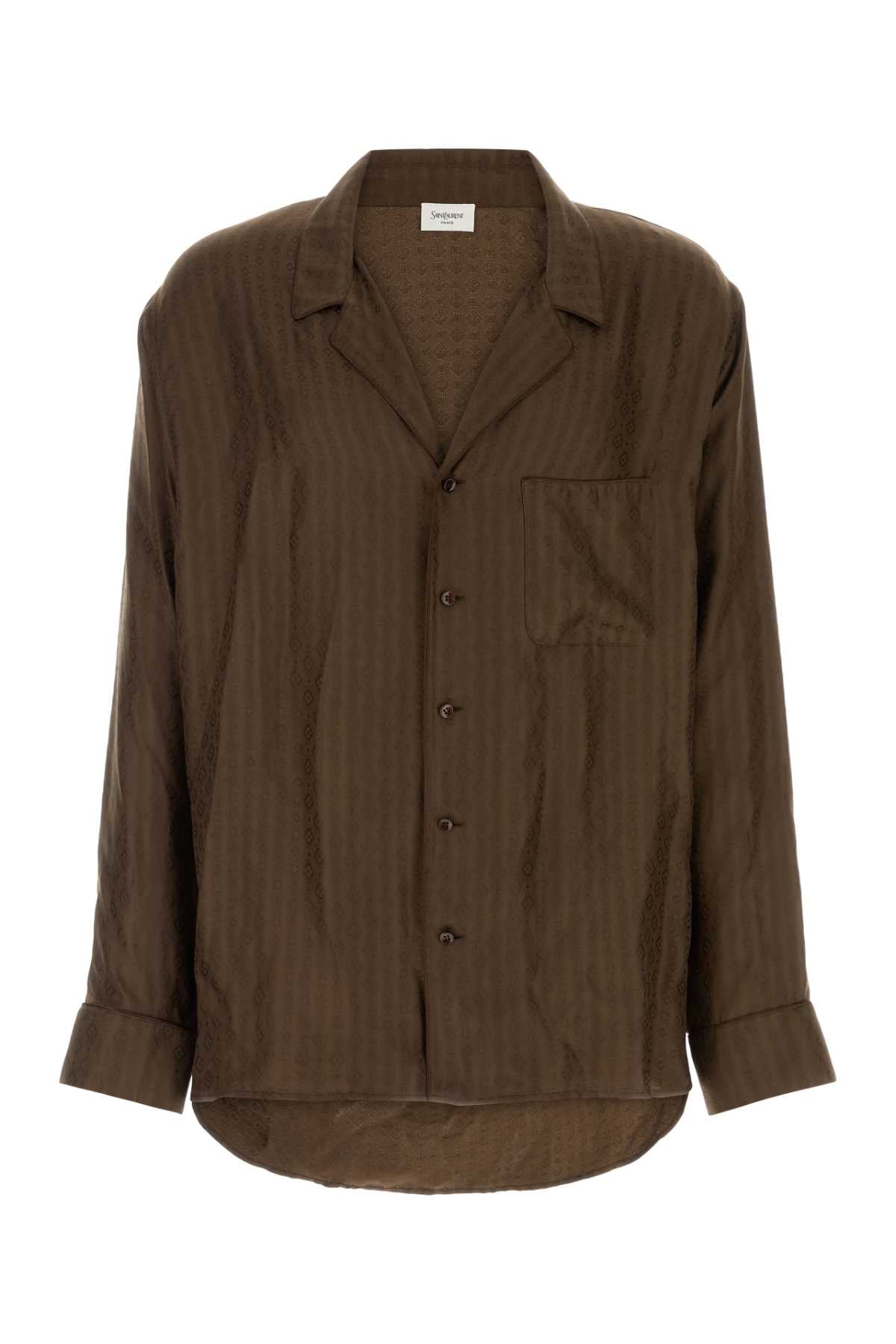 Saint Laurent Men Brown Silk Shirt