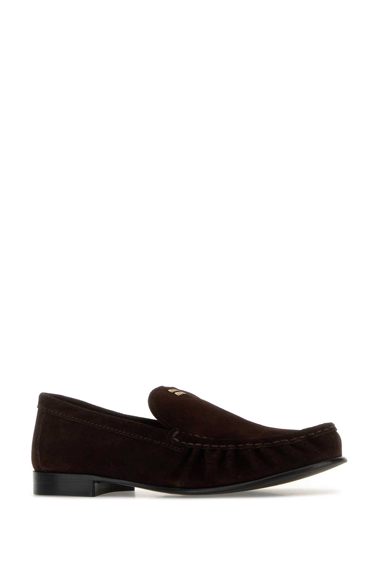 Miu Miu Women Dark Brown Suede Loafers