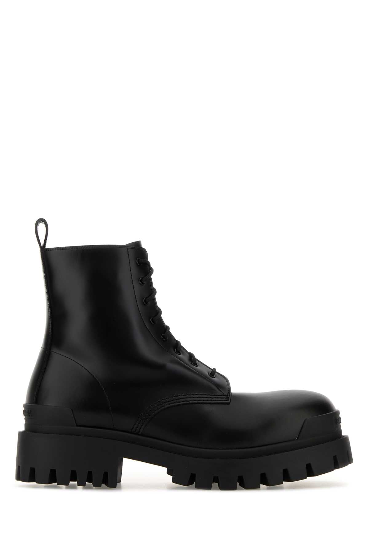 Balenciaga Men Black Leather Strike Ankle Boots