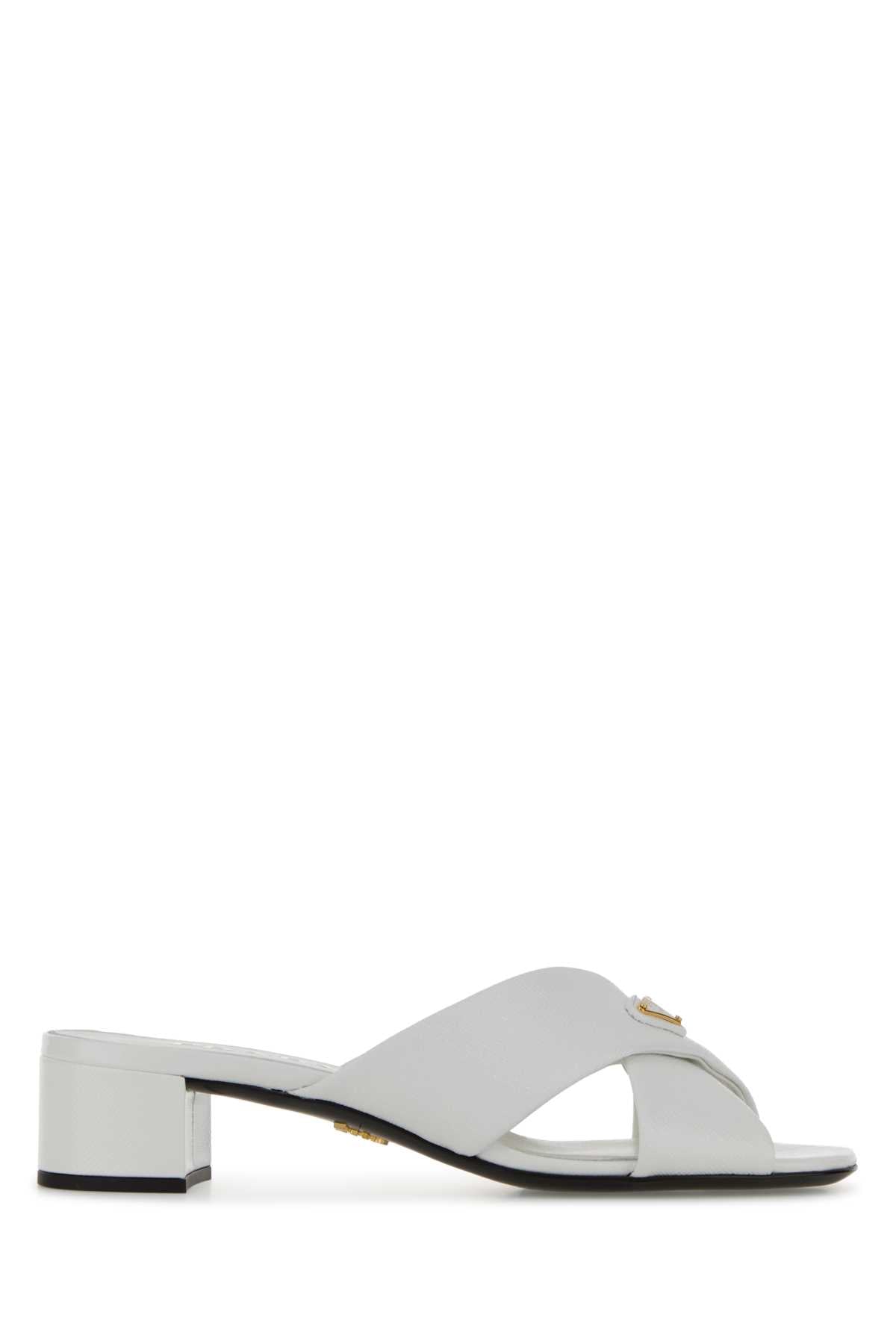 Prada Women White Leather Mules
