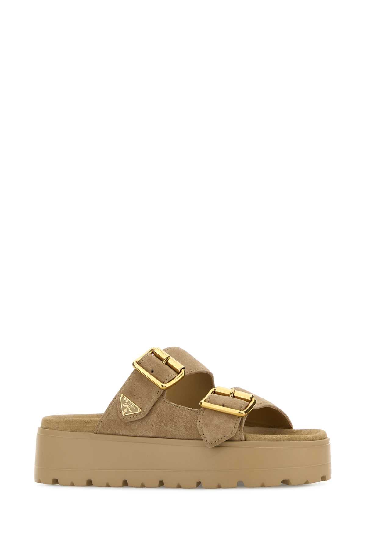 Prada Women Beige Suede Slippers