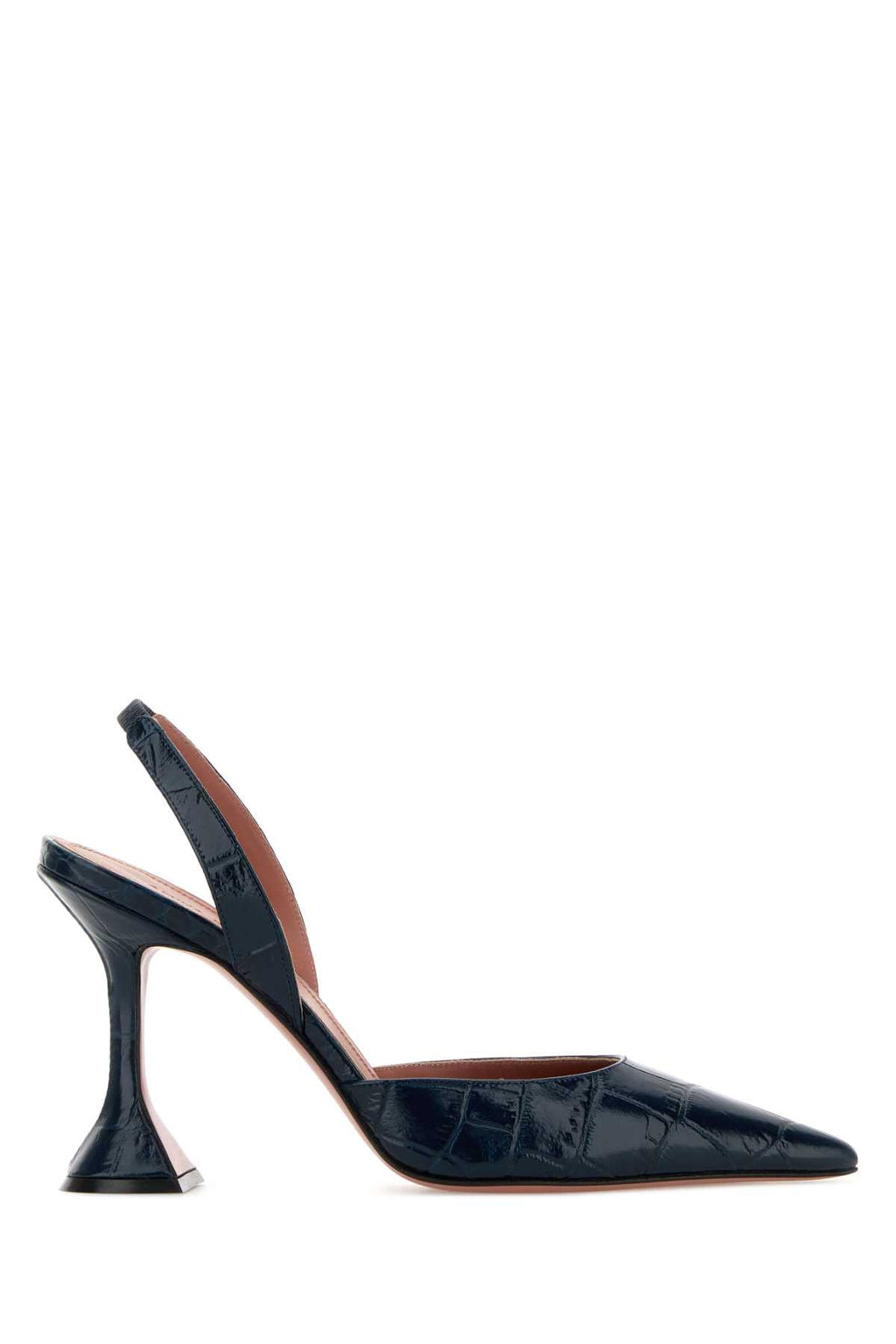 Amina Muaddi Women Navy Blue Leather Holli Sling Pumps