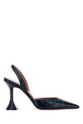 Amina Muaddi Women Navy Blue Leather Holli Sling Pumps
