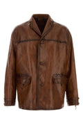 Prada Men Brown Leather Jacket