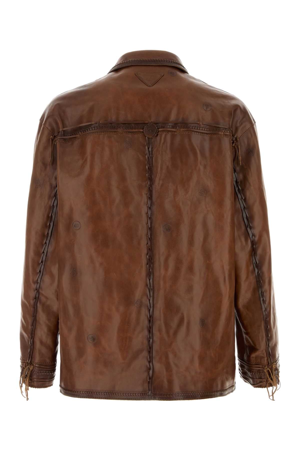 Prada Men Brown Leather Jacket