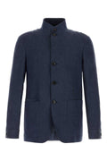 Zegna Men Navy Blue Linen Blazer
