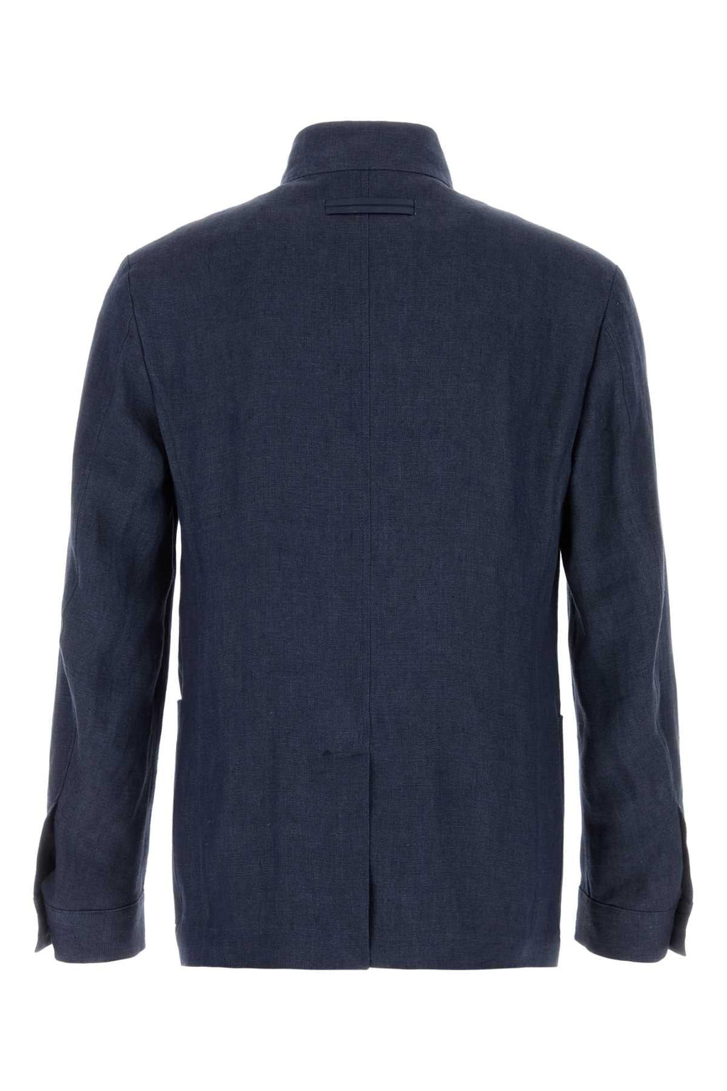 Zegna Men Navy Blue Linen Blazer