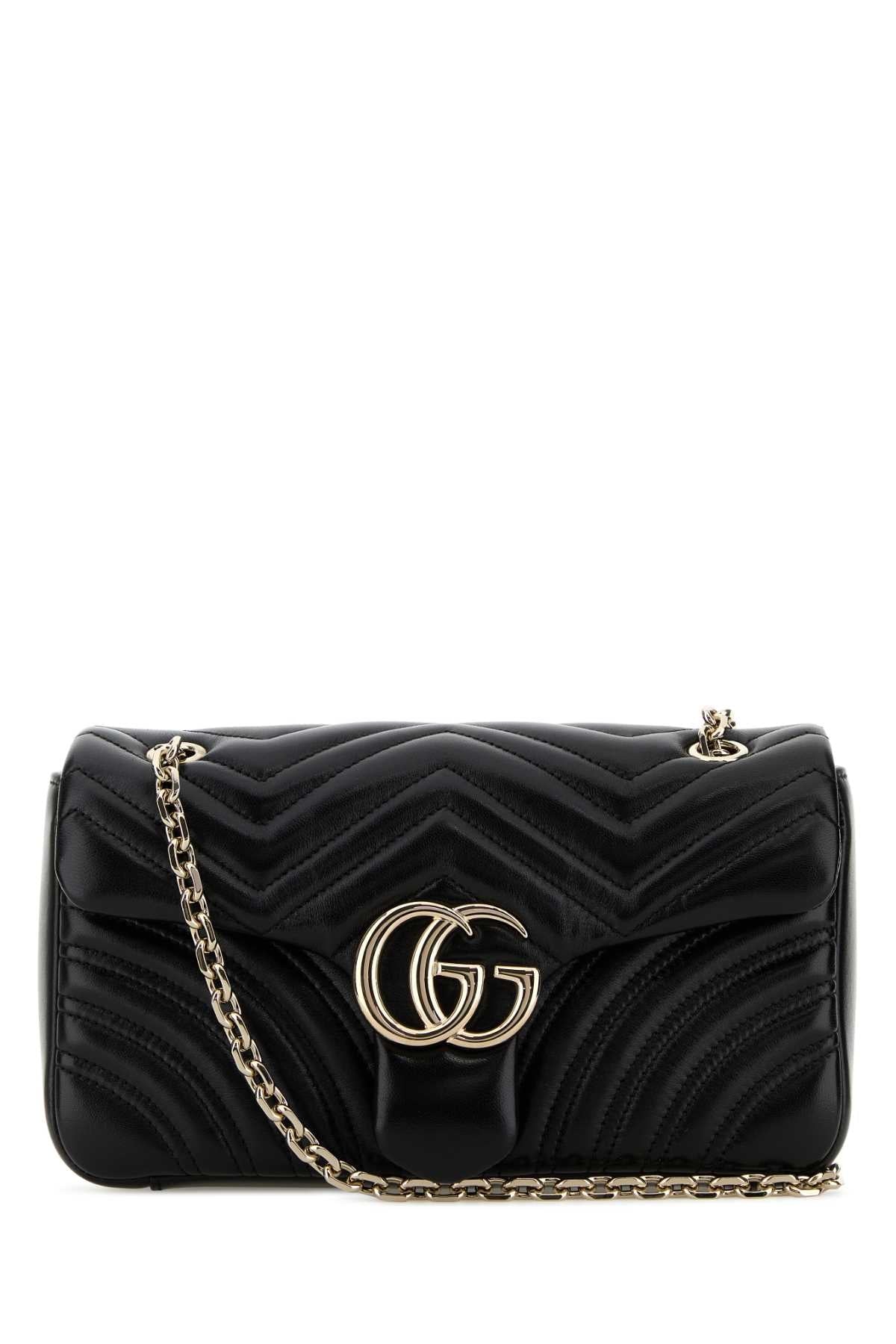 Gucci Women Black Nappa Leather Medium Gg Marmont Shoulder Bag