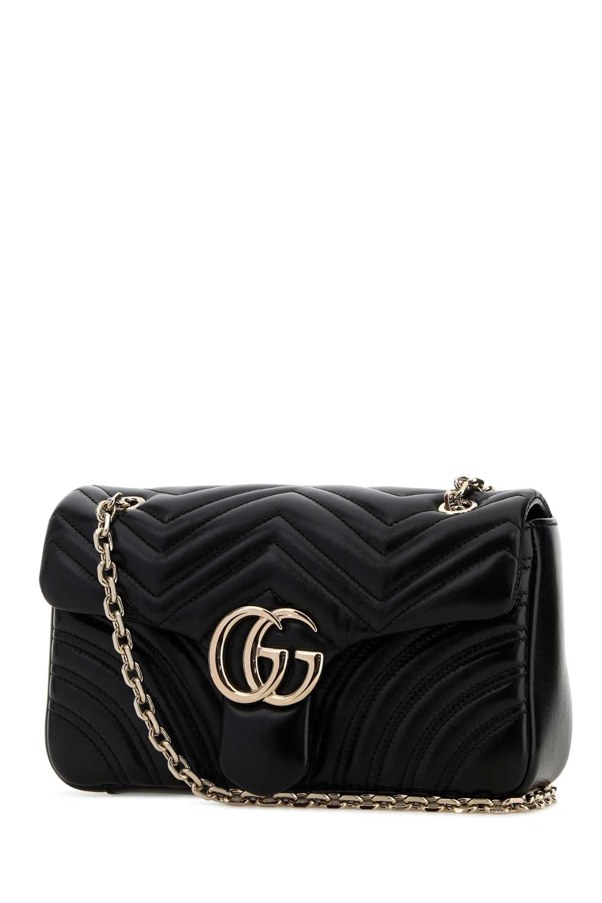 Gucci Women Black Nappa Leather Medium Gg Marmont Shoulder Bag