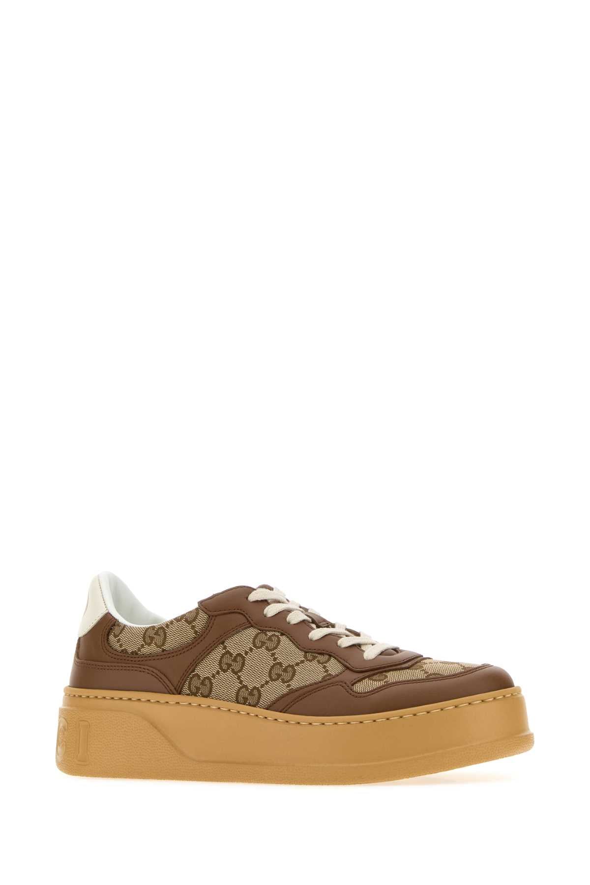 Gucci Women Gg Fabric And Leather Sneakers