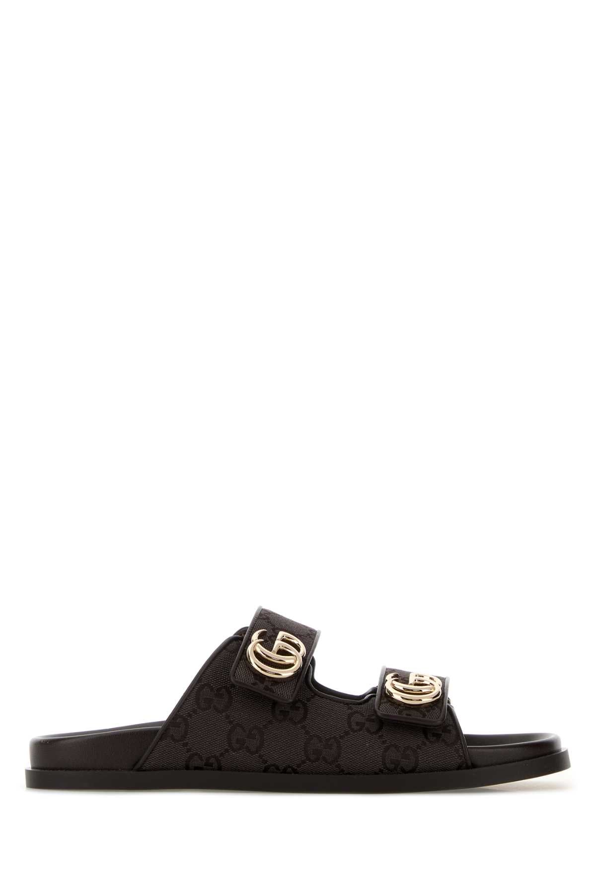 Gucci Women Dark Brown Canvas Slippers
