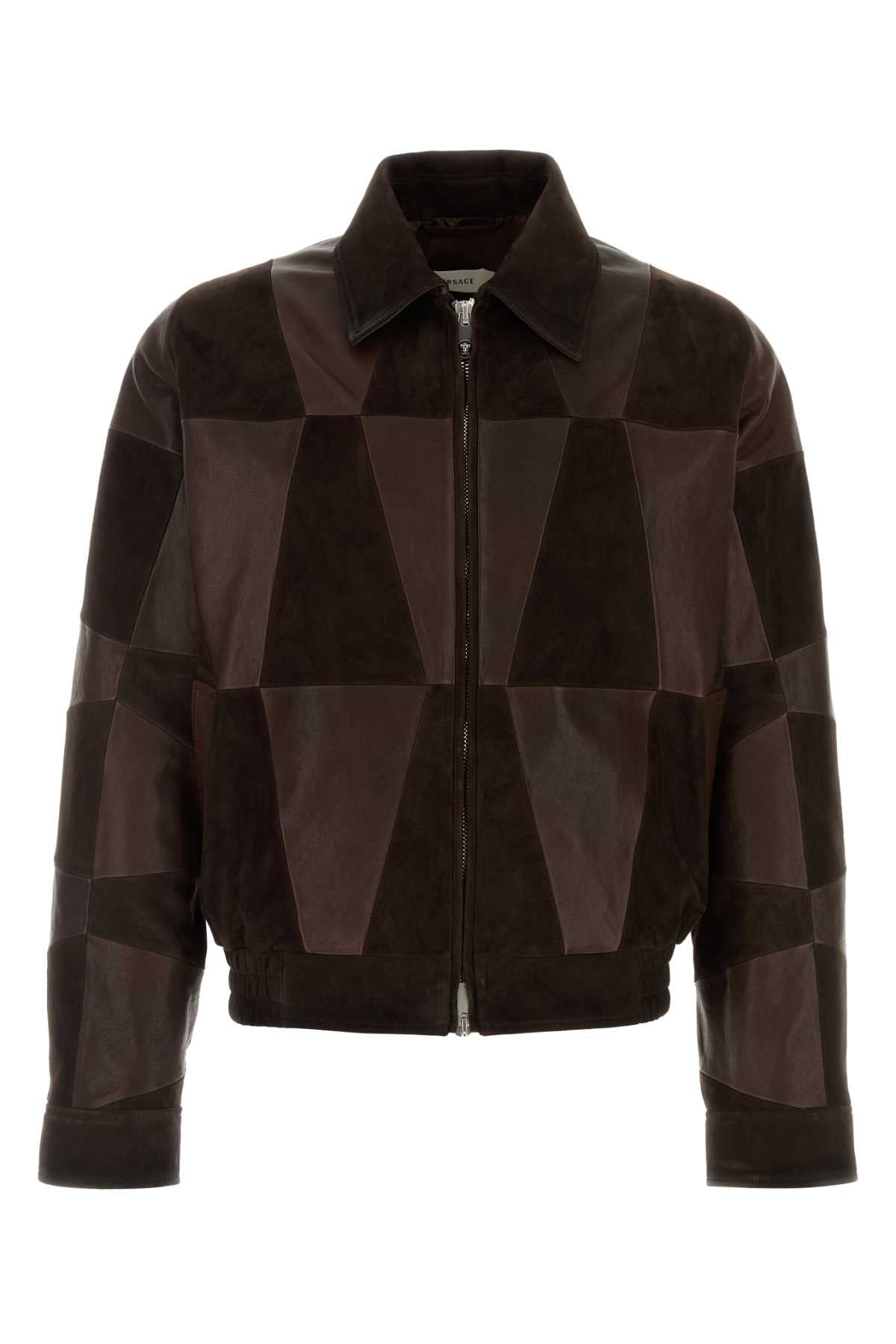 Versace Men Brown Leather Jacket