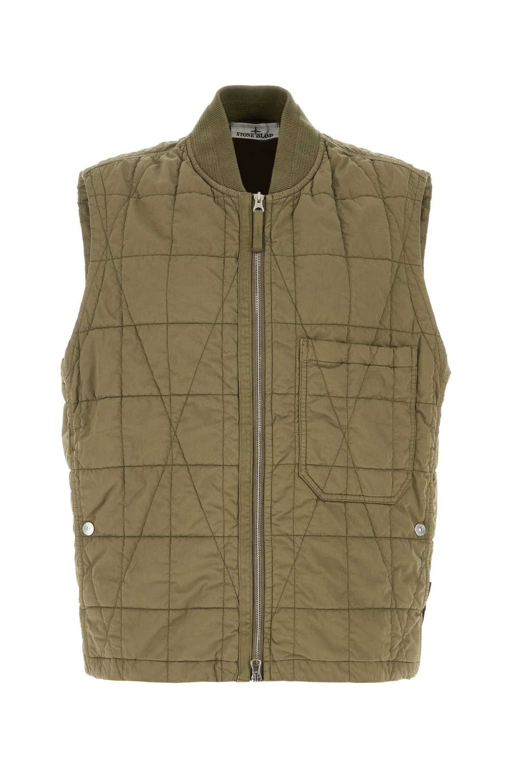 Stone Island Men Army Green Cotton Blend Sleeveless Jacket