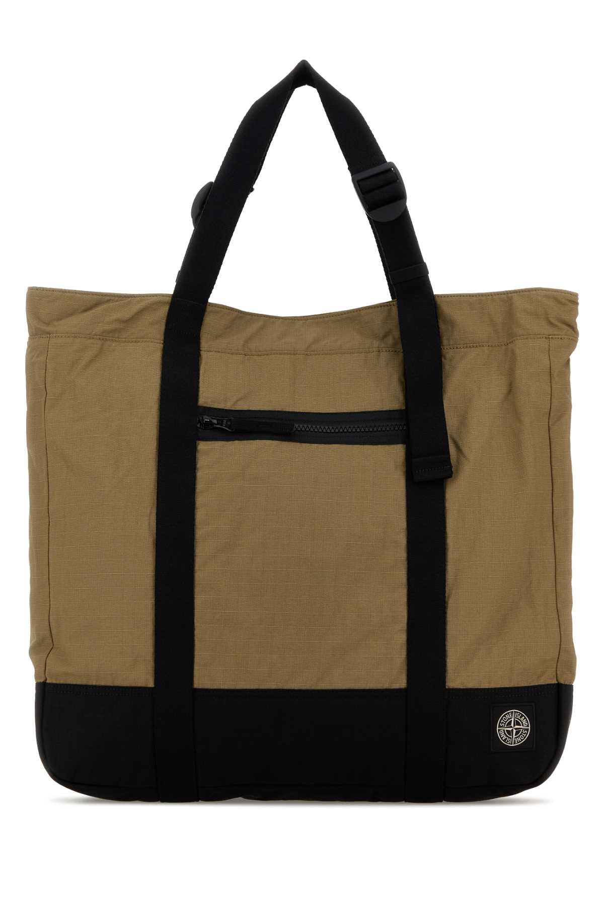 Stone Island Men Khaki Canvas Shopping Bag