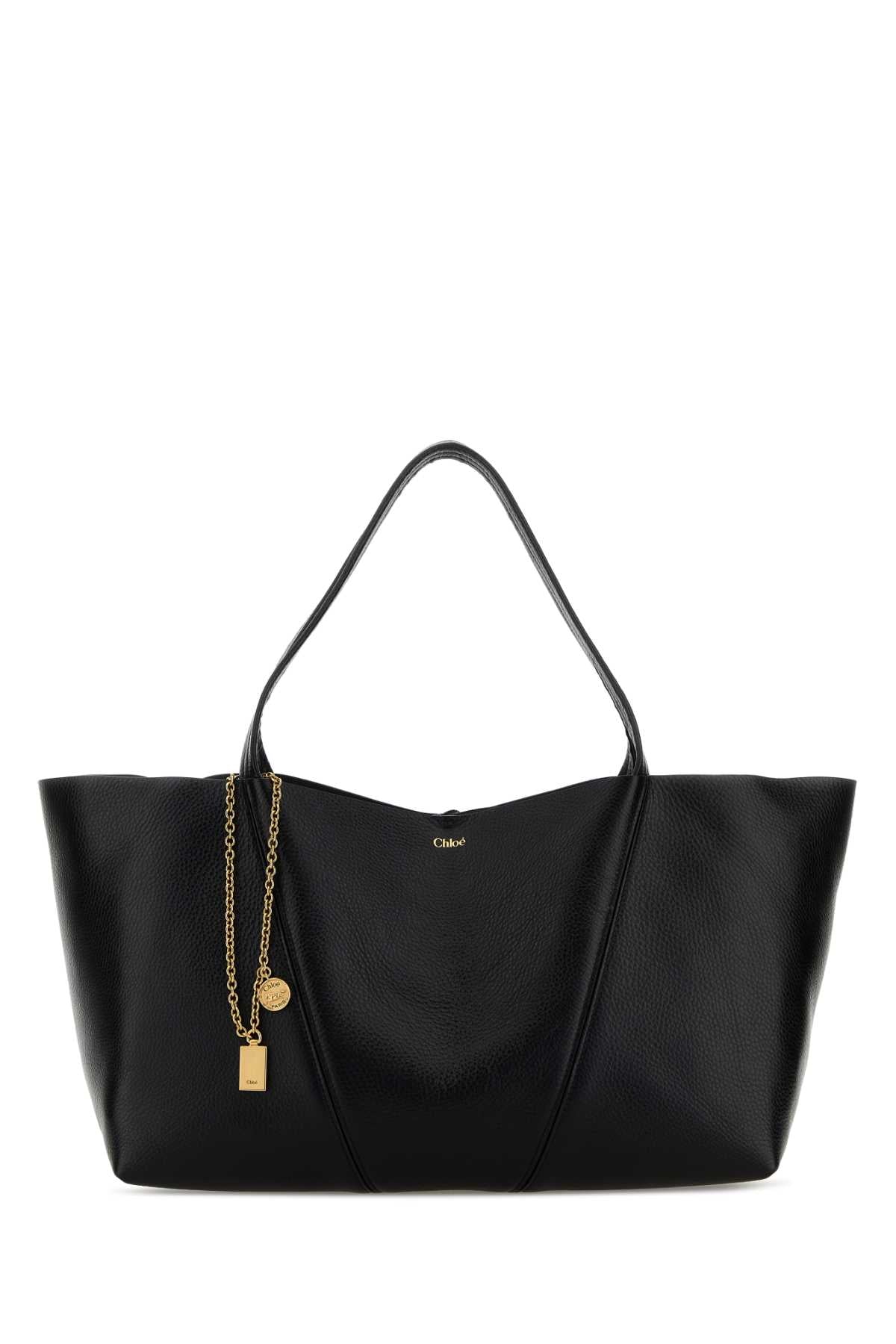 Chloe Women Black Leather East-West Chloe Spin Shopping Bag
