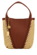 Chloe Women Two-Tone Leather And Raffia Bucket Bag