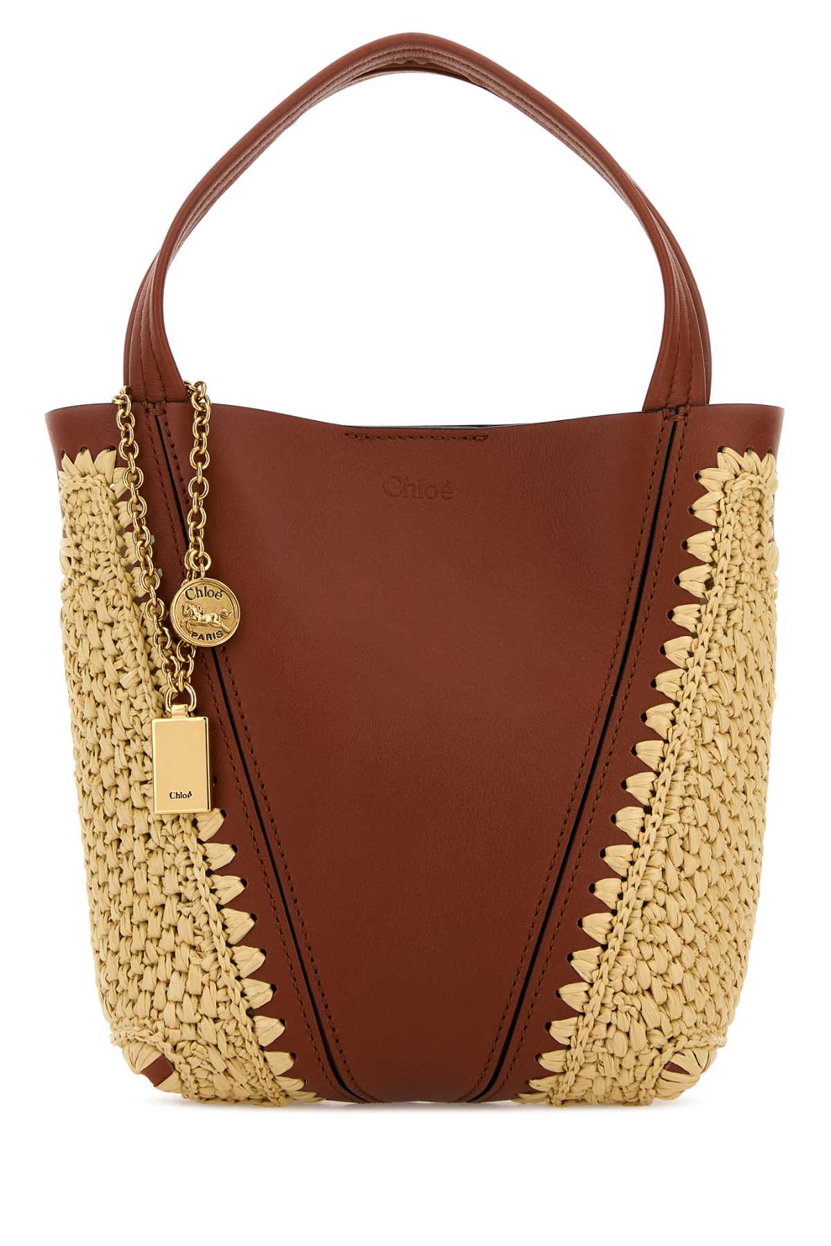 Chloe Women Two-Tone Leather And Raffia Bucket Bag