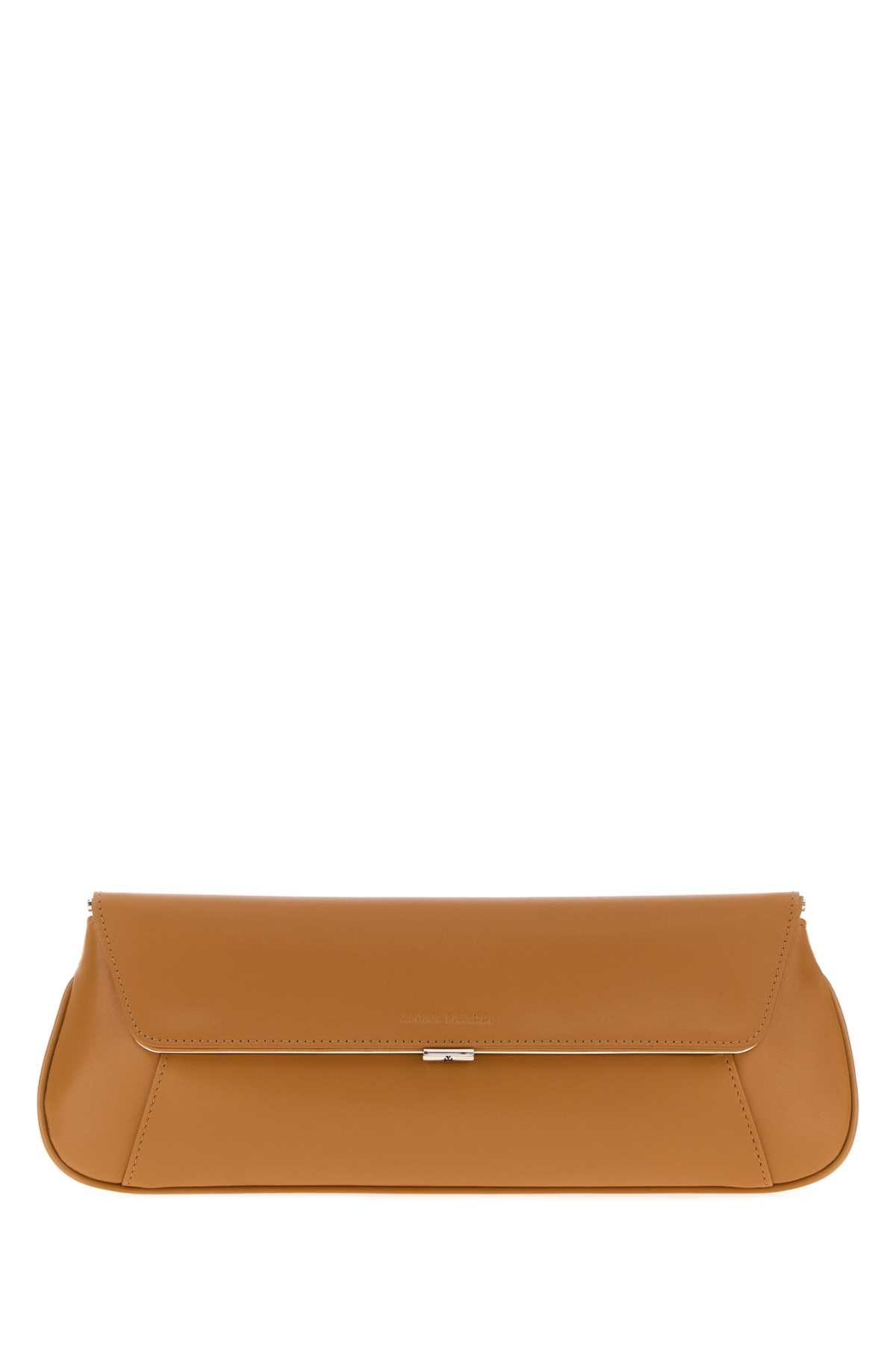 Amina Muaddi Women Camel Leather Ami Clutch