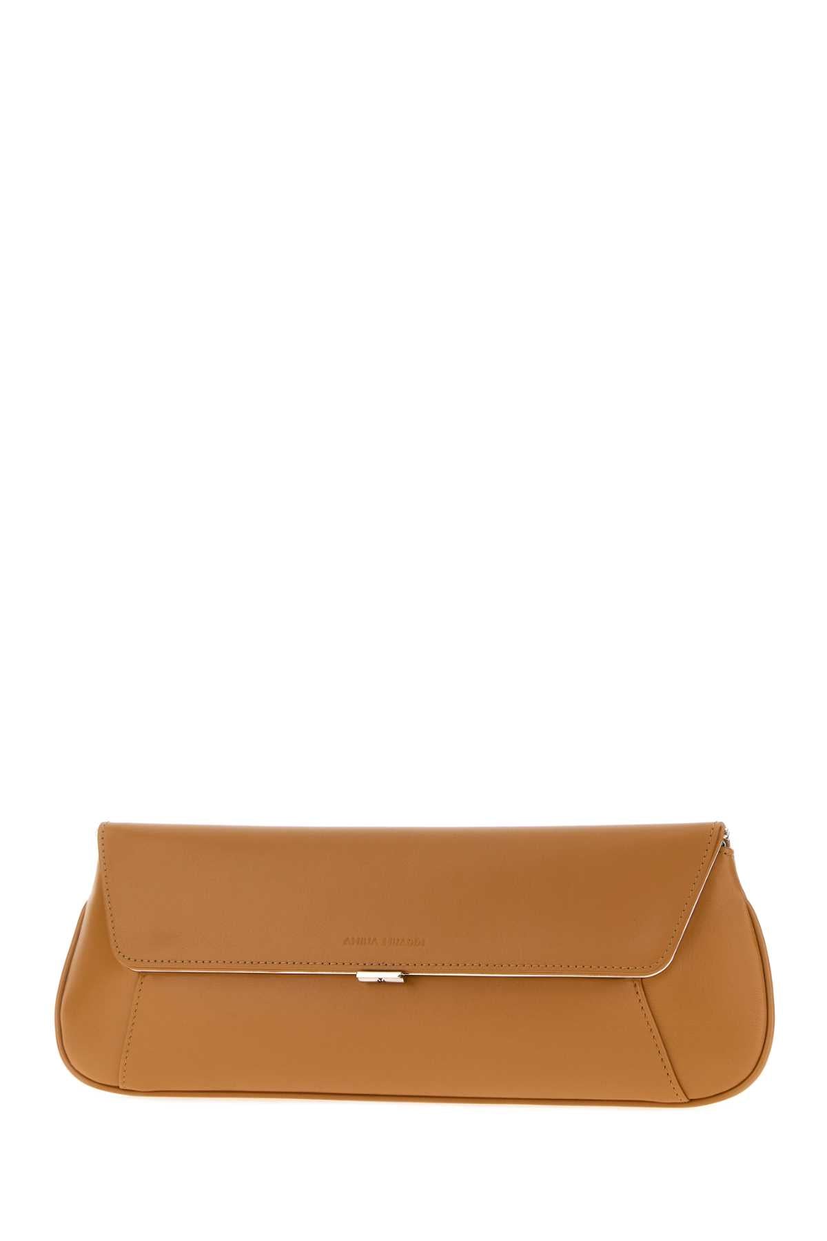 Amina Muaddi Women Camel Leather Ami Clutch
