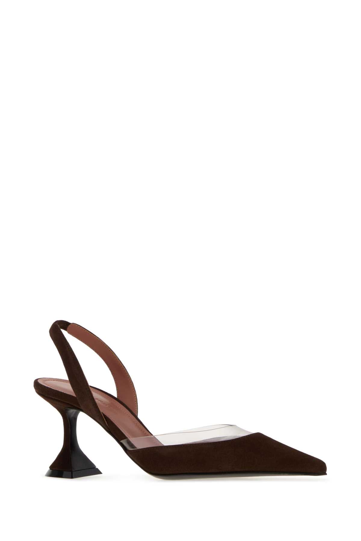 Amina Muaddi Women Brown Suede Lara Pumps