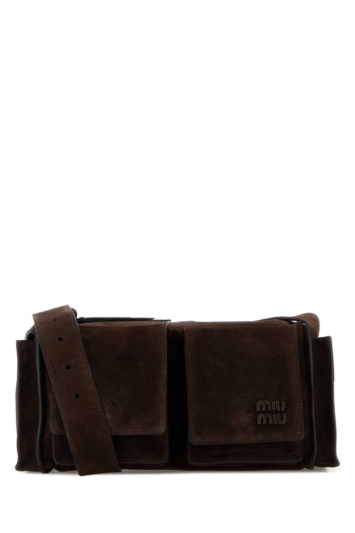 Miu Miu Women Dark Brown Suede Utilitaire Crossbody Bag