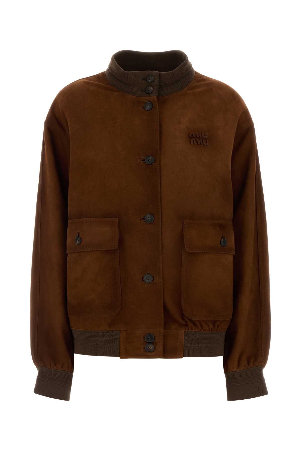 Miu Miu Women Brown Suede Bomber Jacket