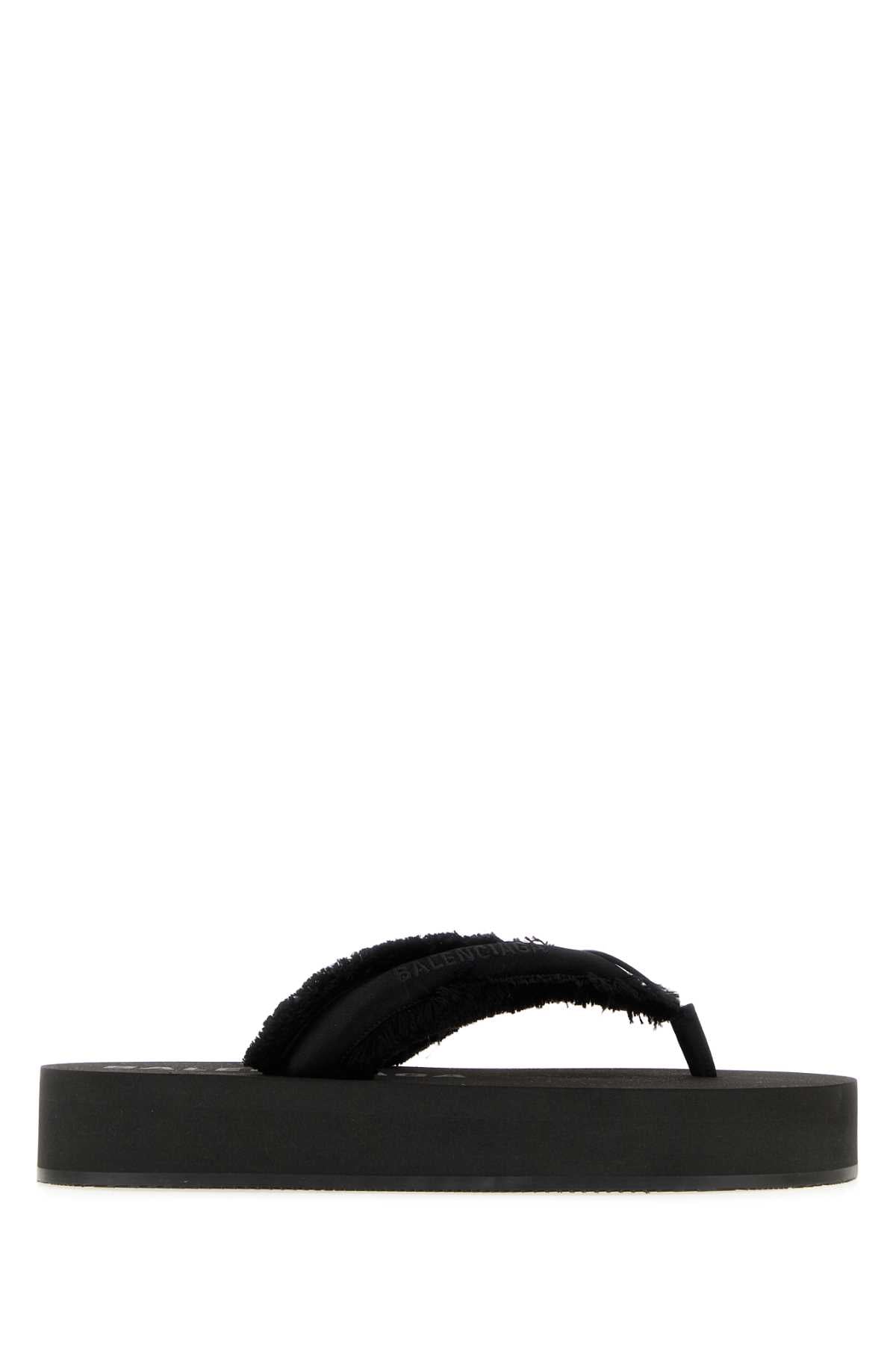 Balenciaga Women Black Satin Jet Leg Thong Slippers