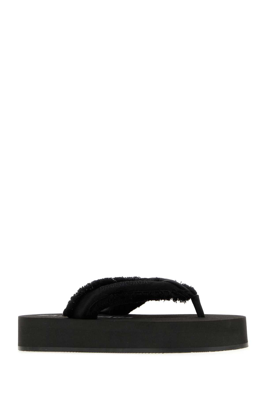 Balenciaga Women Black Satin Jet Leg Thong Slippers