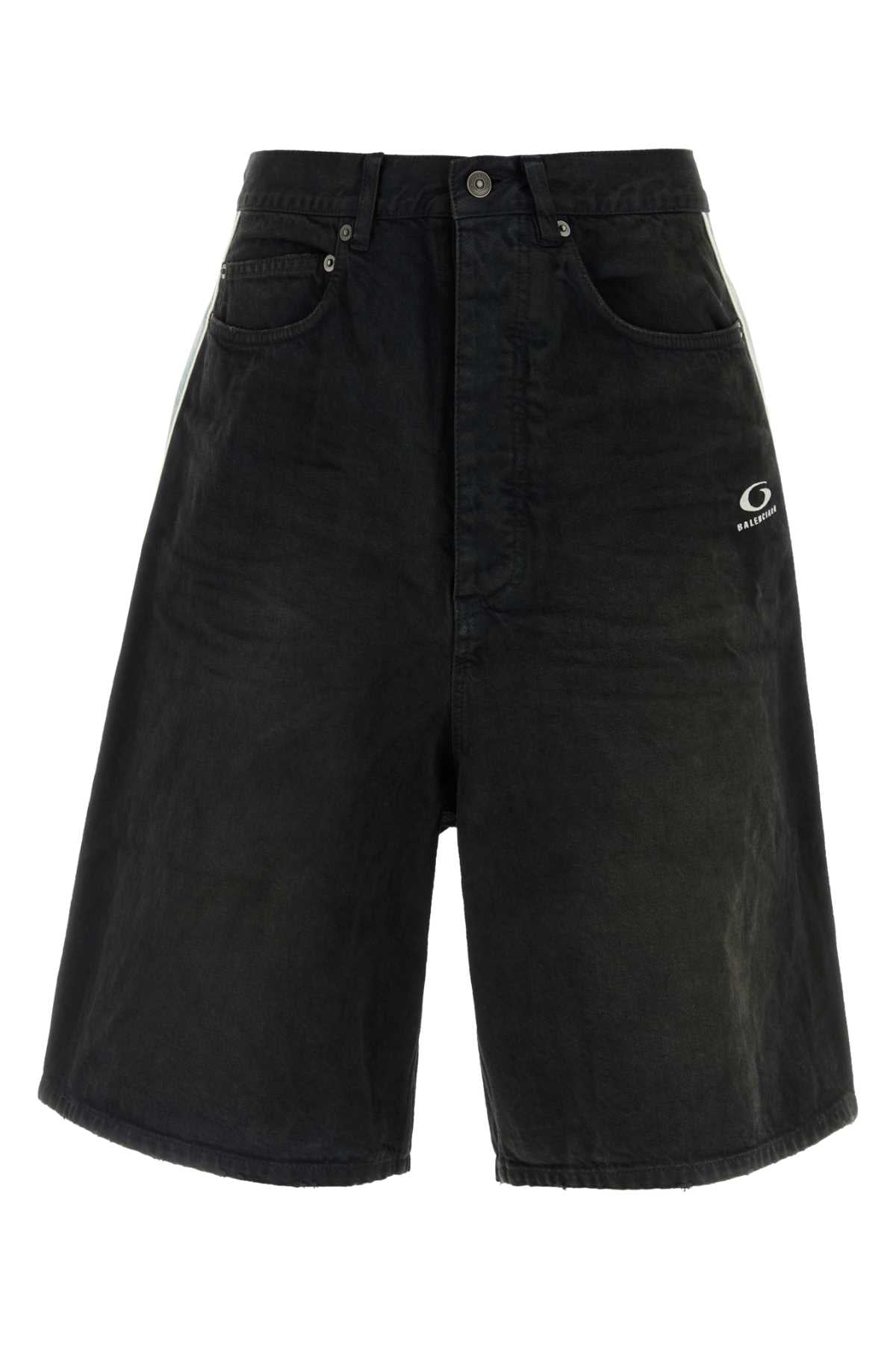 Balenciaga Men Black Denim Bermuda Shorts