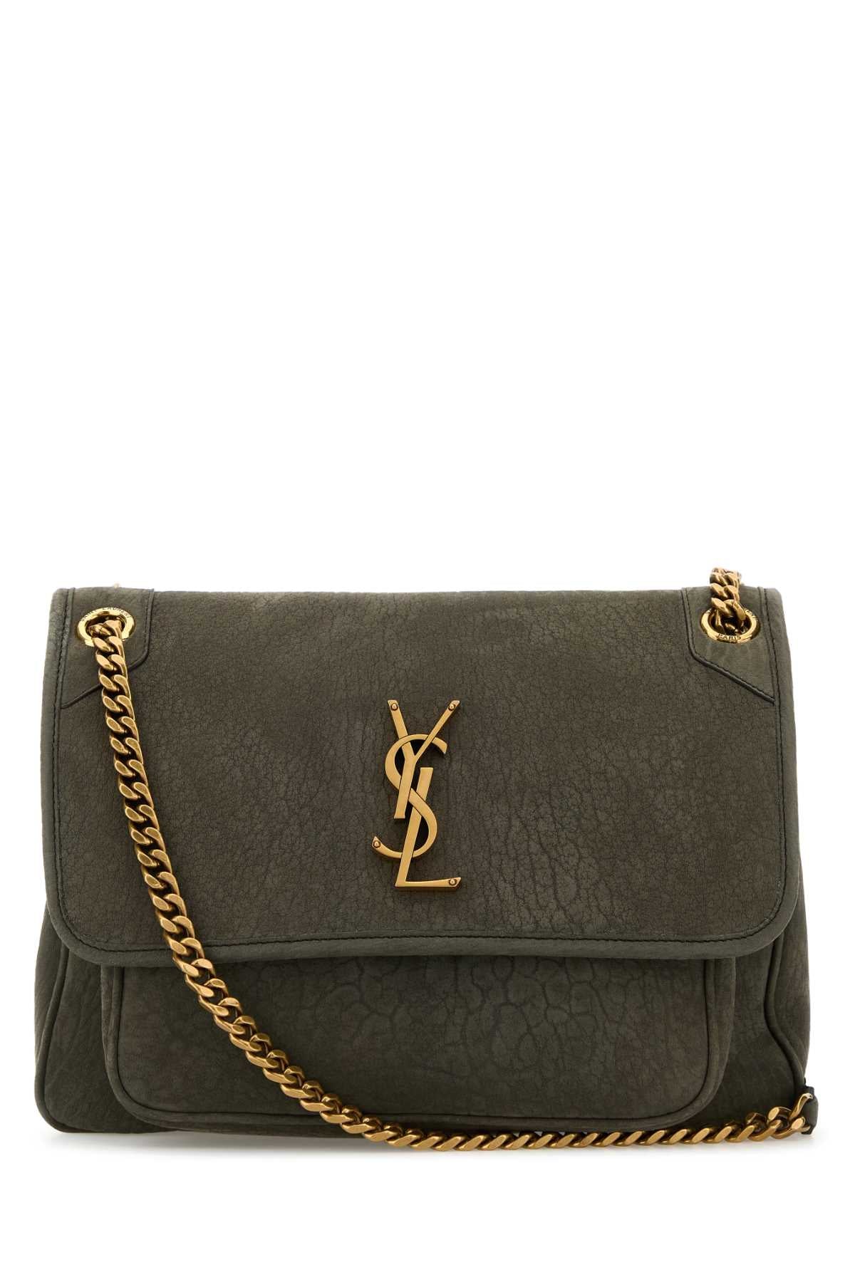 Saint Laurent Women Dark Grey Suede Medium Niki Shoulder Bag