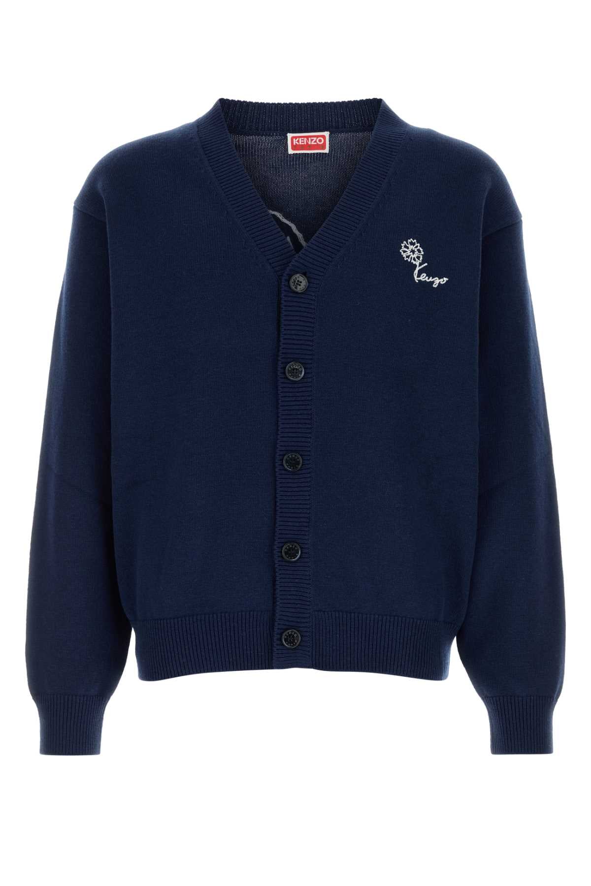 Kenzo Men Navy Blue Wool Blend Cardigan