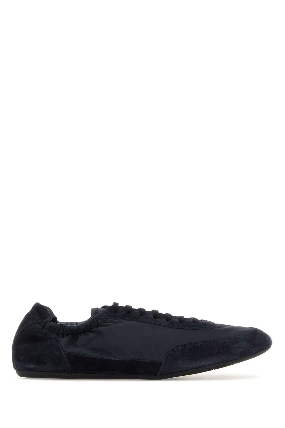 Prada Men Navy Blue Nylon And Suede Sneakers