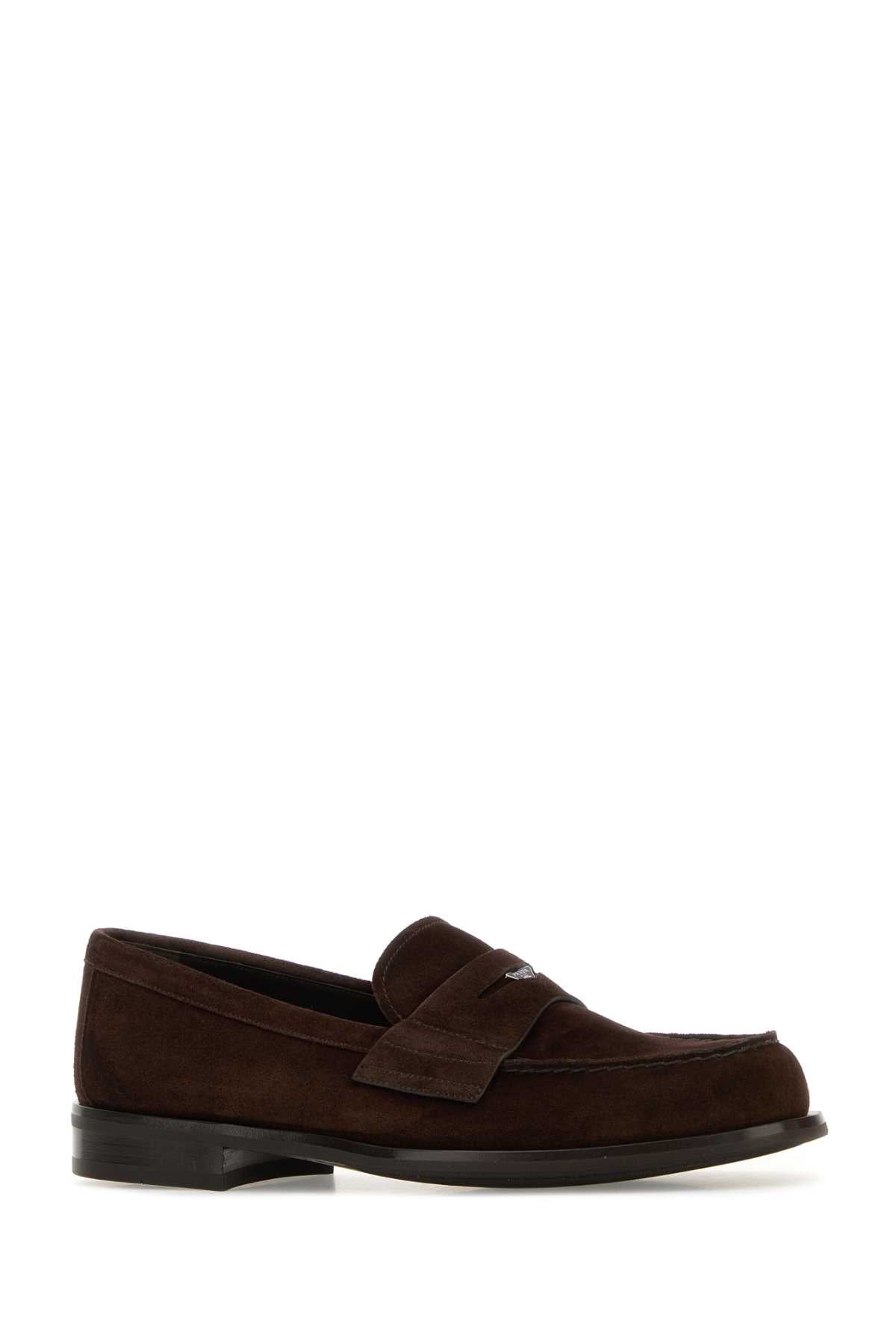 Prada Men Dark Brown Suede Loafers
