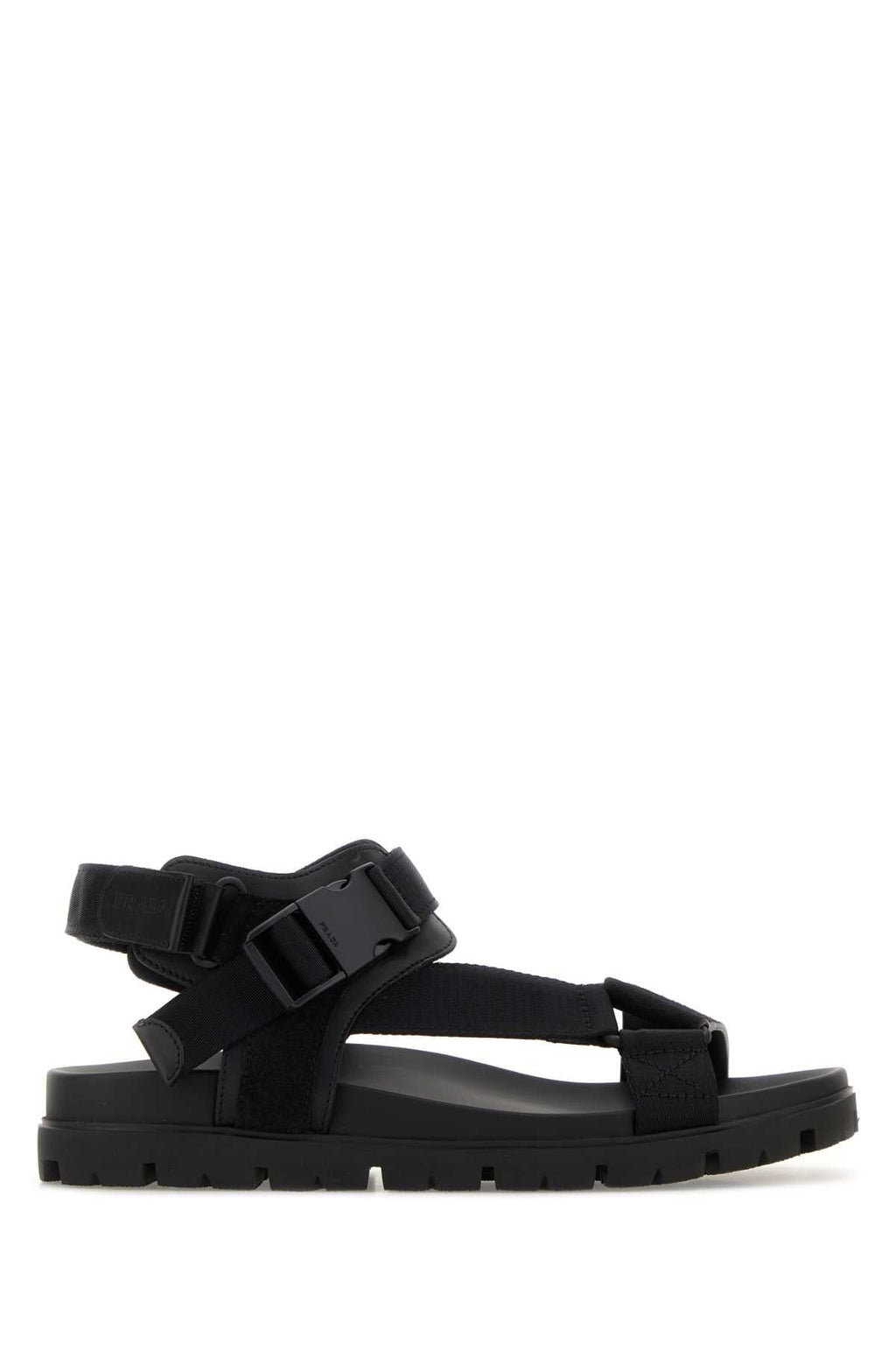 Prada Men Black Fabric Suede Sandals