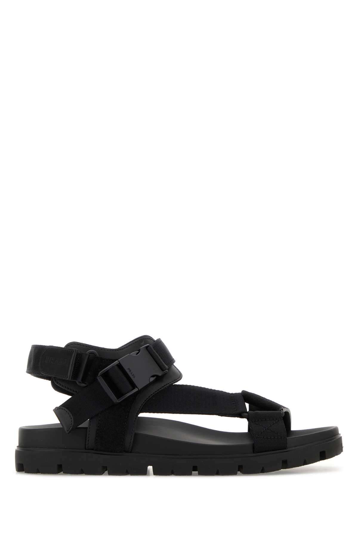 Prada Men Black Fabric Suede Sandals