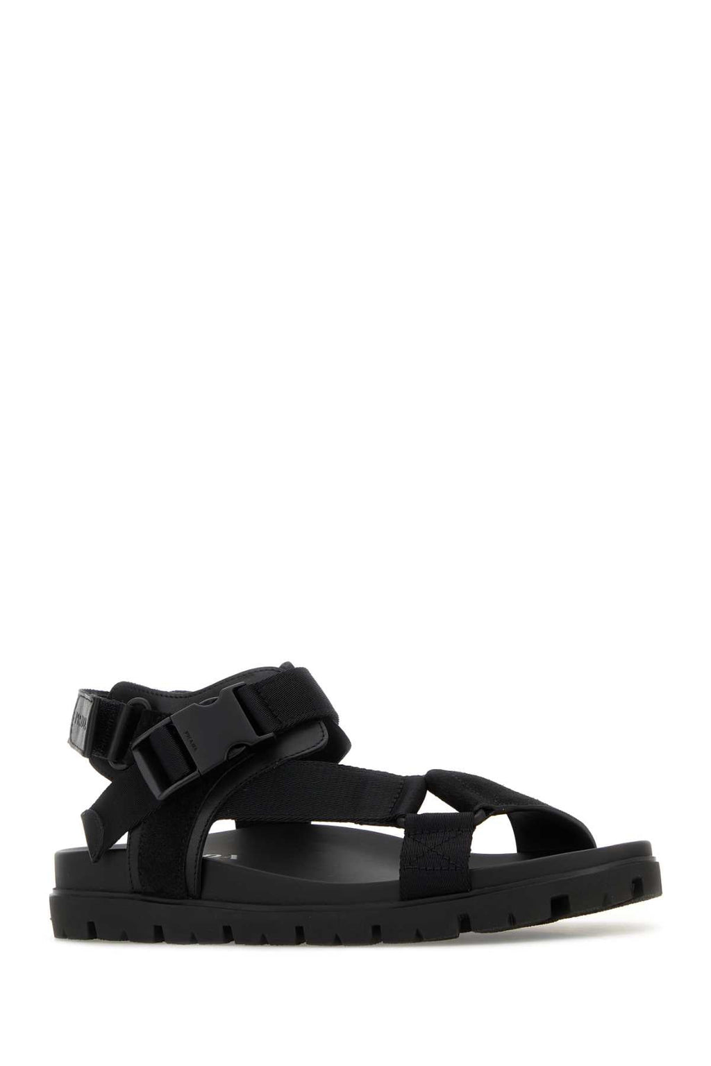 Prada Men Black Fabric Suede Sandals