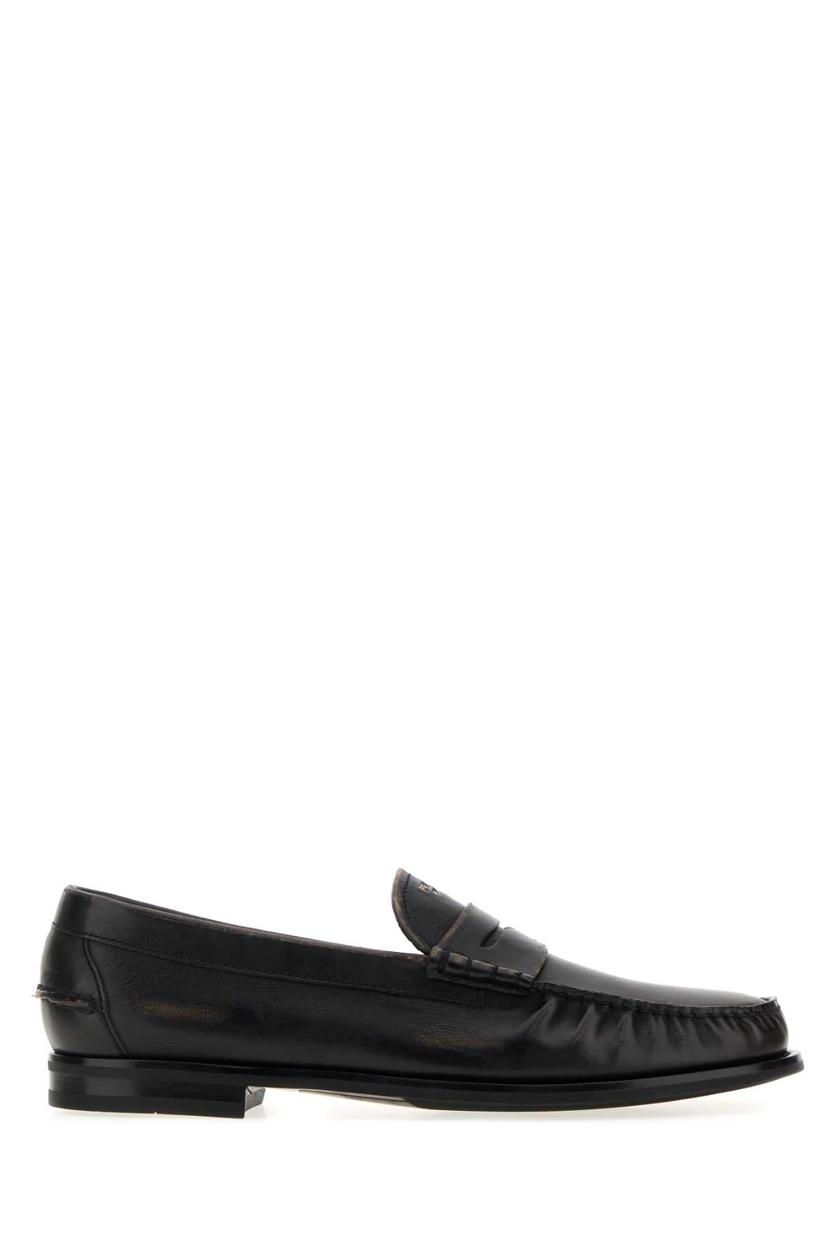 Prada Men Black Leather Loafers