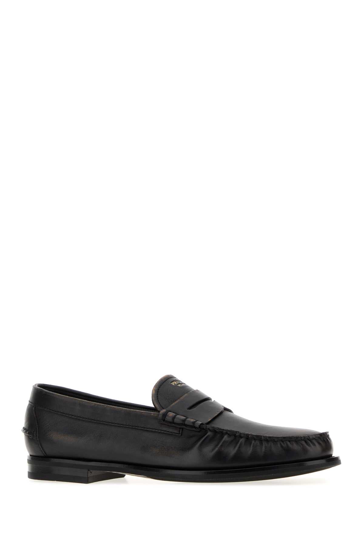 Prada Men Black Leather Loafers