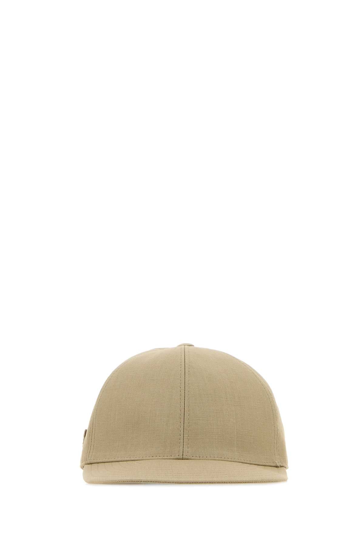 Prada Men Sand Linen Baseball Cap
